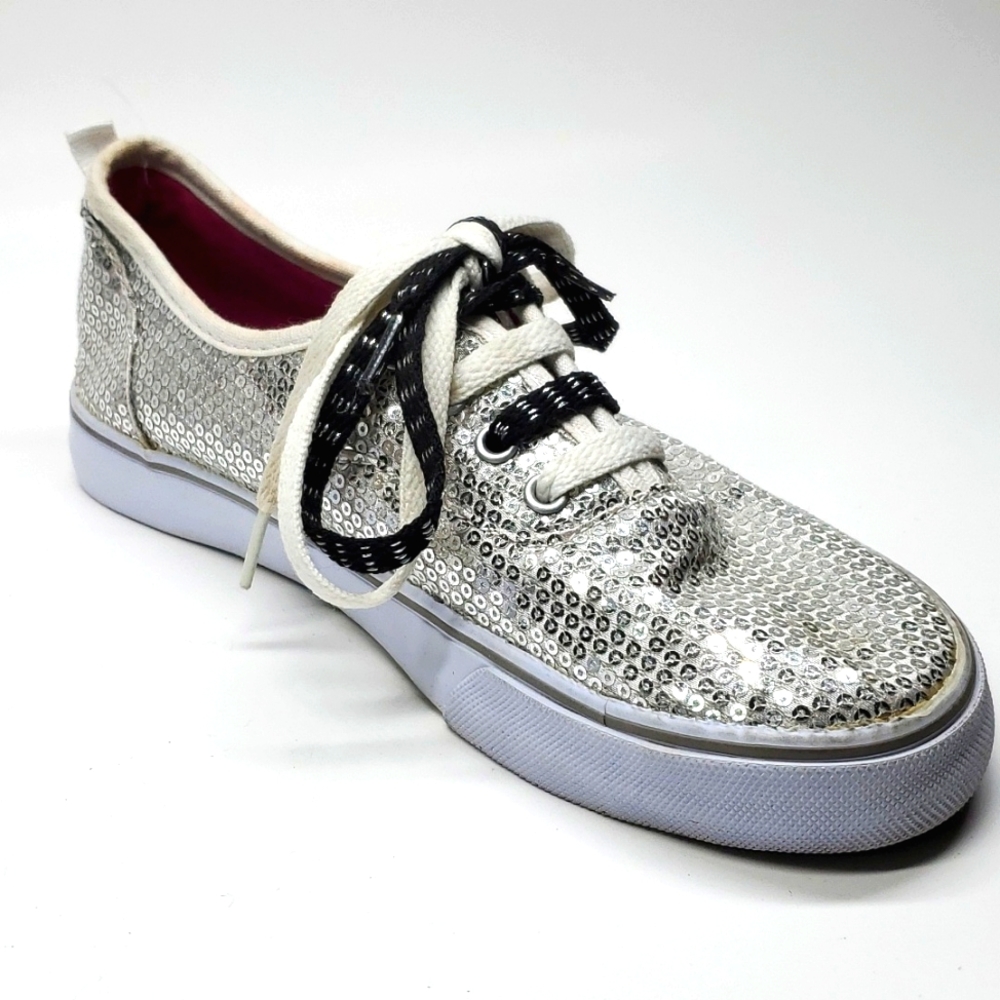 Less Sleep More Skate Airspeed Silver Sequin Sneakers 5